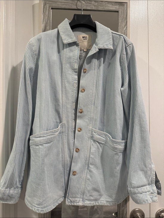 Sezane Jackets & Blazers - Sezane Light Blue Striped Jean Jacket